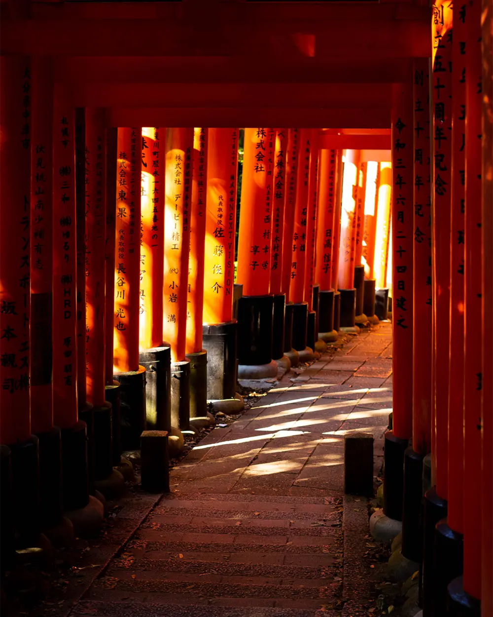 Torii gates in the mountains of Fushimi Inari Taishi Kyoto, Japan
