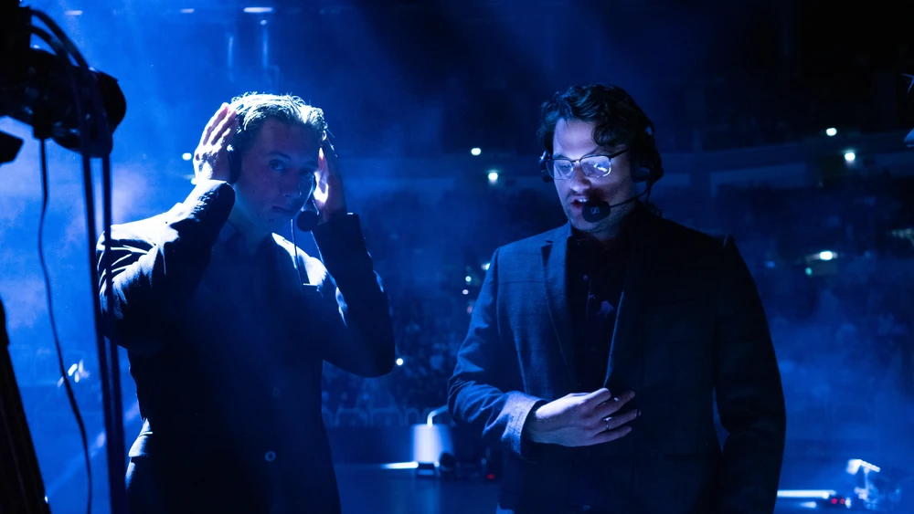 Two presenters at RLCS Worlds Cologne 2023, Germany